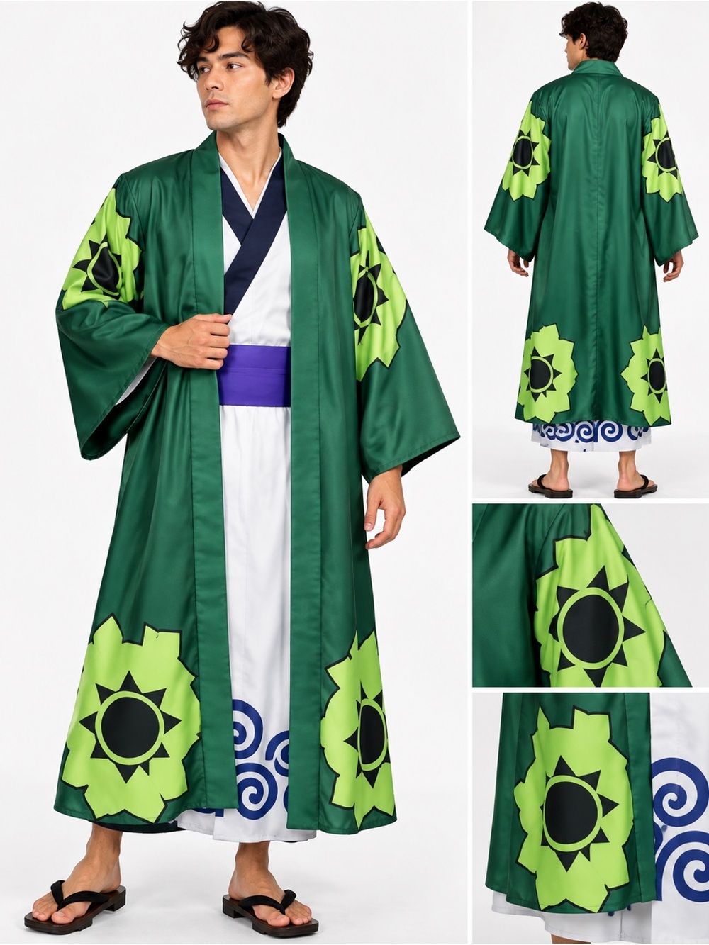 NWT Roronoa Adult Cosplay Green Kimono Halloween Costume Size: Large